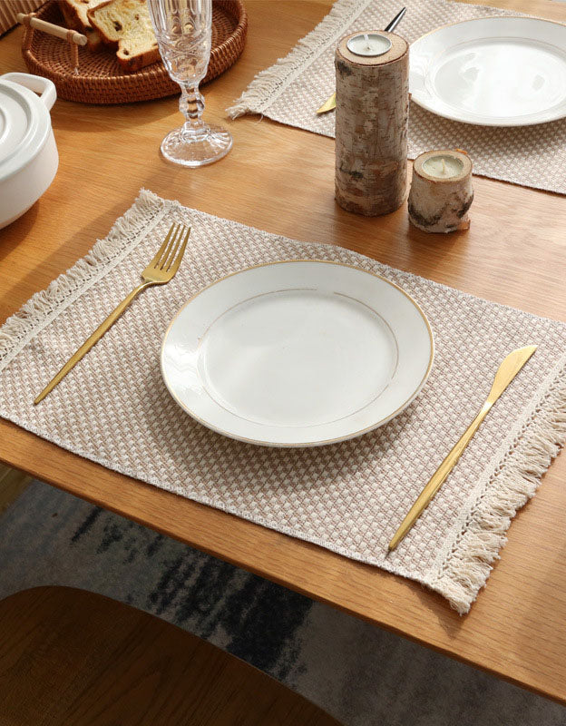 2PCS Insulation Plate Mat Jute Tassel Placemat