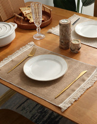 2PCS Insulation Plate Mat Jute Tassel Placemat