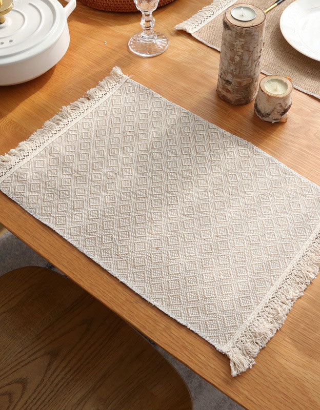 2PCS Insulation Plate Mat Jute Tassel Placemat