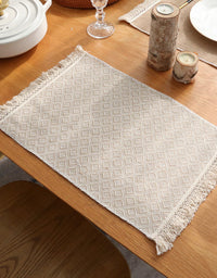 2PCS Insulation Plate Mat Jute Tassel Placemat