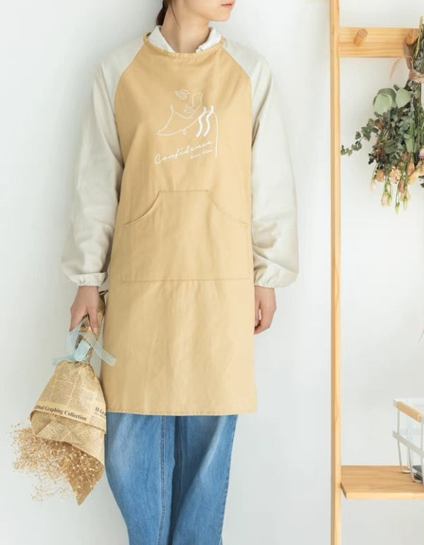 Khaki Waterproof And Oil-proof Cotton Long-sleeved Kitchen Apron