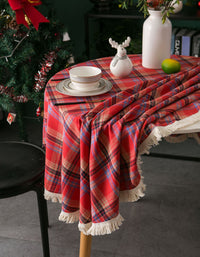 Large Round Gingham Christmas Dining Tablecloth