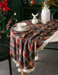 Large Round Gingham Christmas Dining Tablecloth