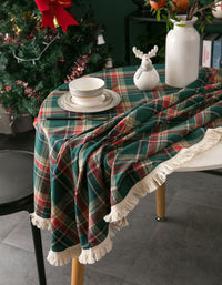 Large Round Gingham Christmas Dining Tablecloth