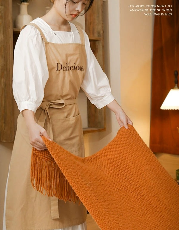 Letter Embroidered Strap Style Pure Cotton Waterproof Kitchen Apron