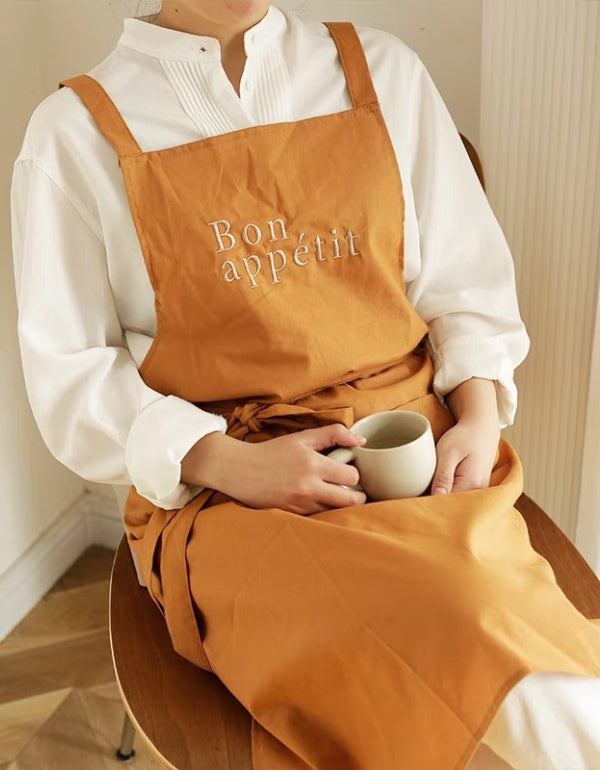 Letter Embroidered Strap Style Pure Cotton Waterproof Kitchen Apron