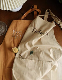 Letter Embroidered Strap Style Pure Cotton Waterproof Kitchen Apron