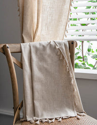 Light Filtering Soft Rustic Beige Linen Tassel Curtain