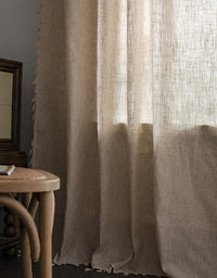 Light Filtering Soft Rustic Beige Linen Tassel Curtain