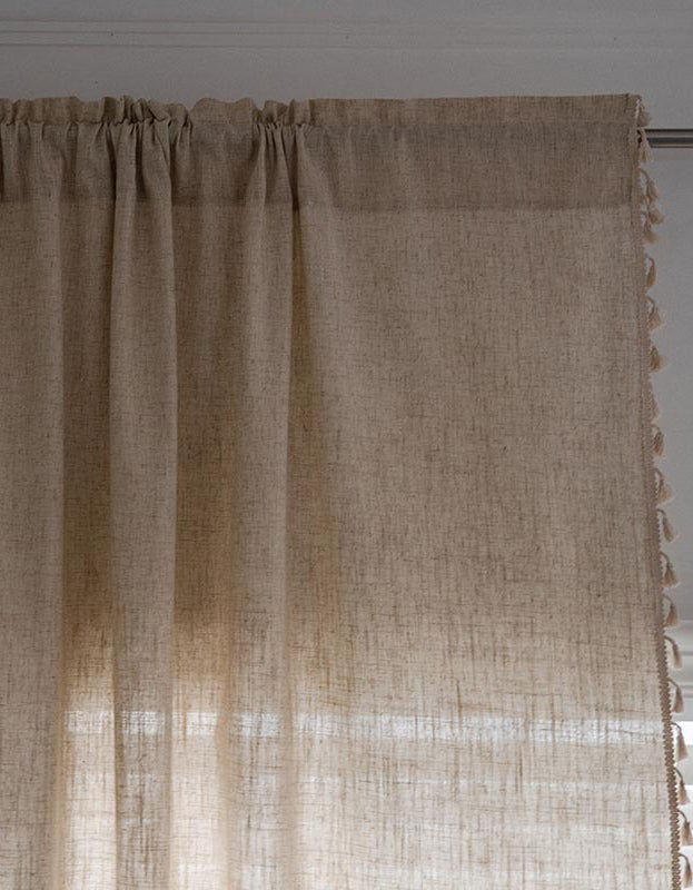 Light Filtering Soft Rustic Beige Linen Tassel Curtain