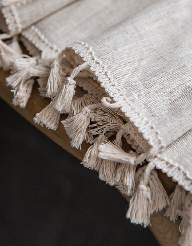 Light Filtering Soft Rustic Beige Linen Tassel Curtain