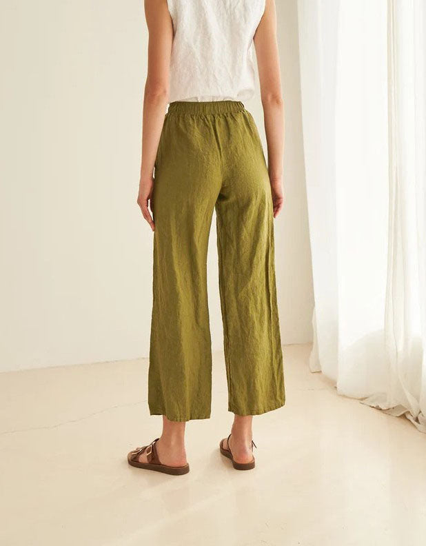 Linen Casual Elastic Waist Wide Leg Pants