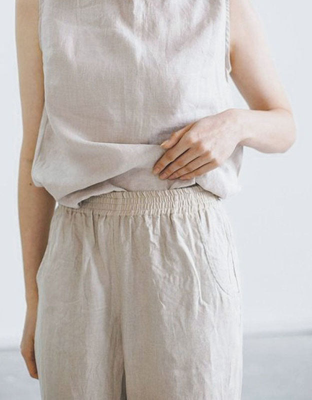 Linen Casual Elastic Waist Wide Leg Pants