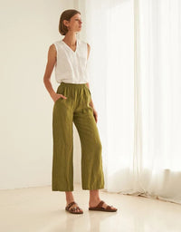 Linen Casual Elastic Waist Wide Leg Pants