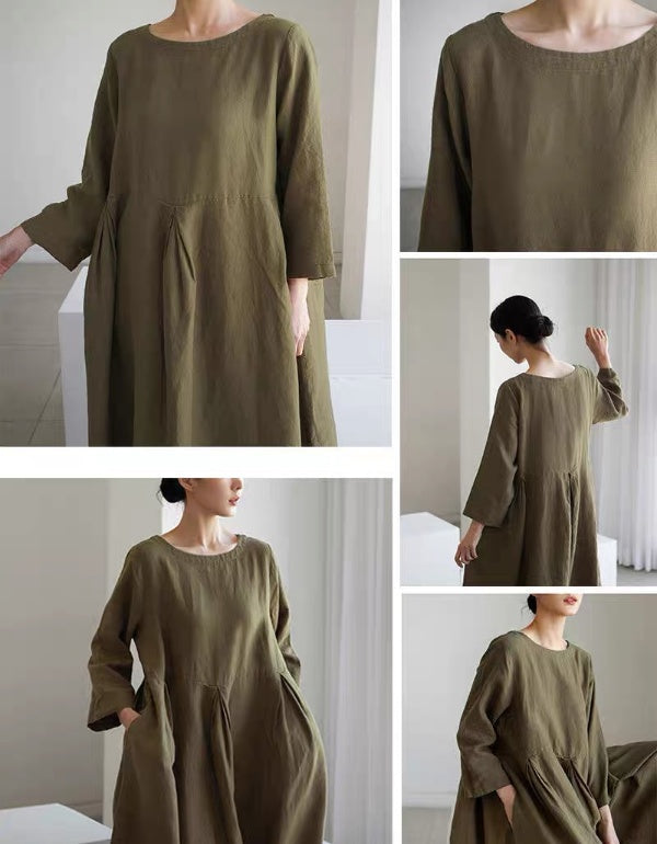 Loose Casual Linen A-Line Pocket Dress