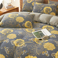 Luxury Cotton Gray Yellow Floral Bedding Set (4PCS)