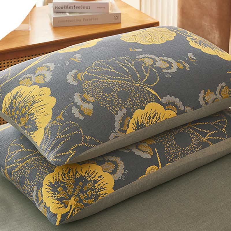 Luxury Cotton Gray Yellow Floral Bedding Set (4PCS)