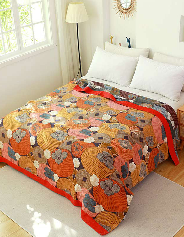 Manta reversible para sofá y cama de gasa de algodón multicolor de color caqui