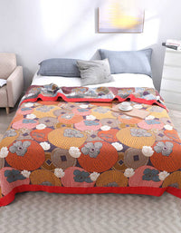 Multicolor Persimmon Cotton Gauze Reversible Bedcover Sofa Blanket