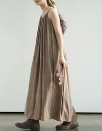 Natural Linen Wrinkled Summer Suspender Long Skirt