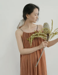 Natural Linen Wrinkled Summer Suspender Long Skirt