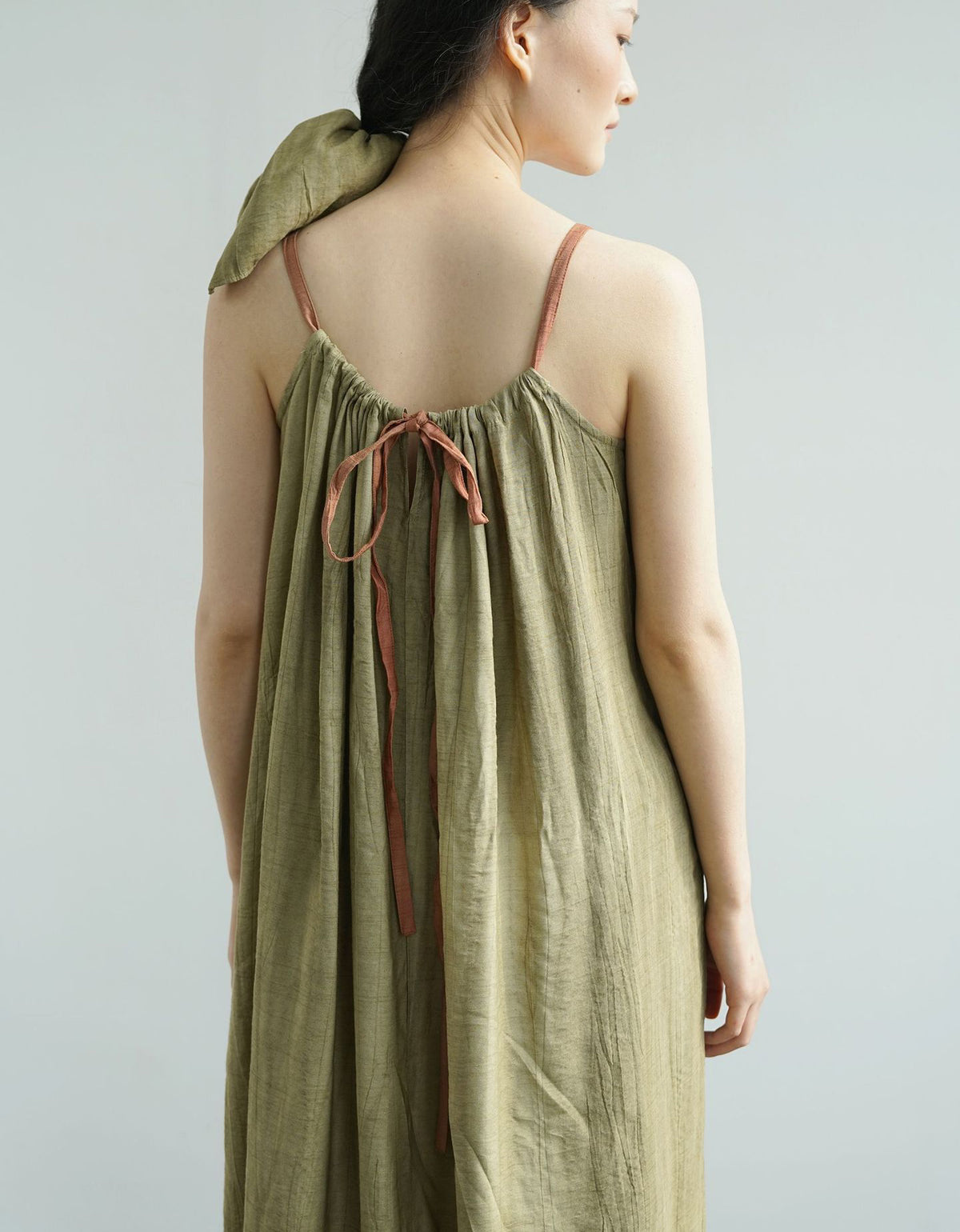 Natural Linen Wrinkled Summer Suspender Long Skirt