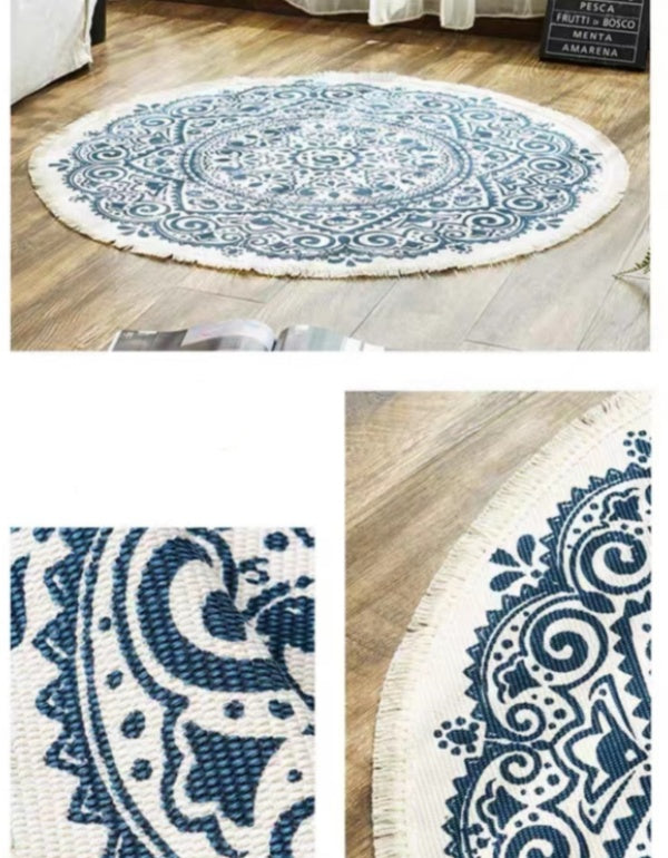 Tapis multi-usages ronds rétro en coton et lin nordique