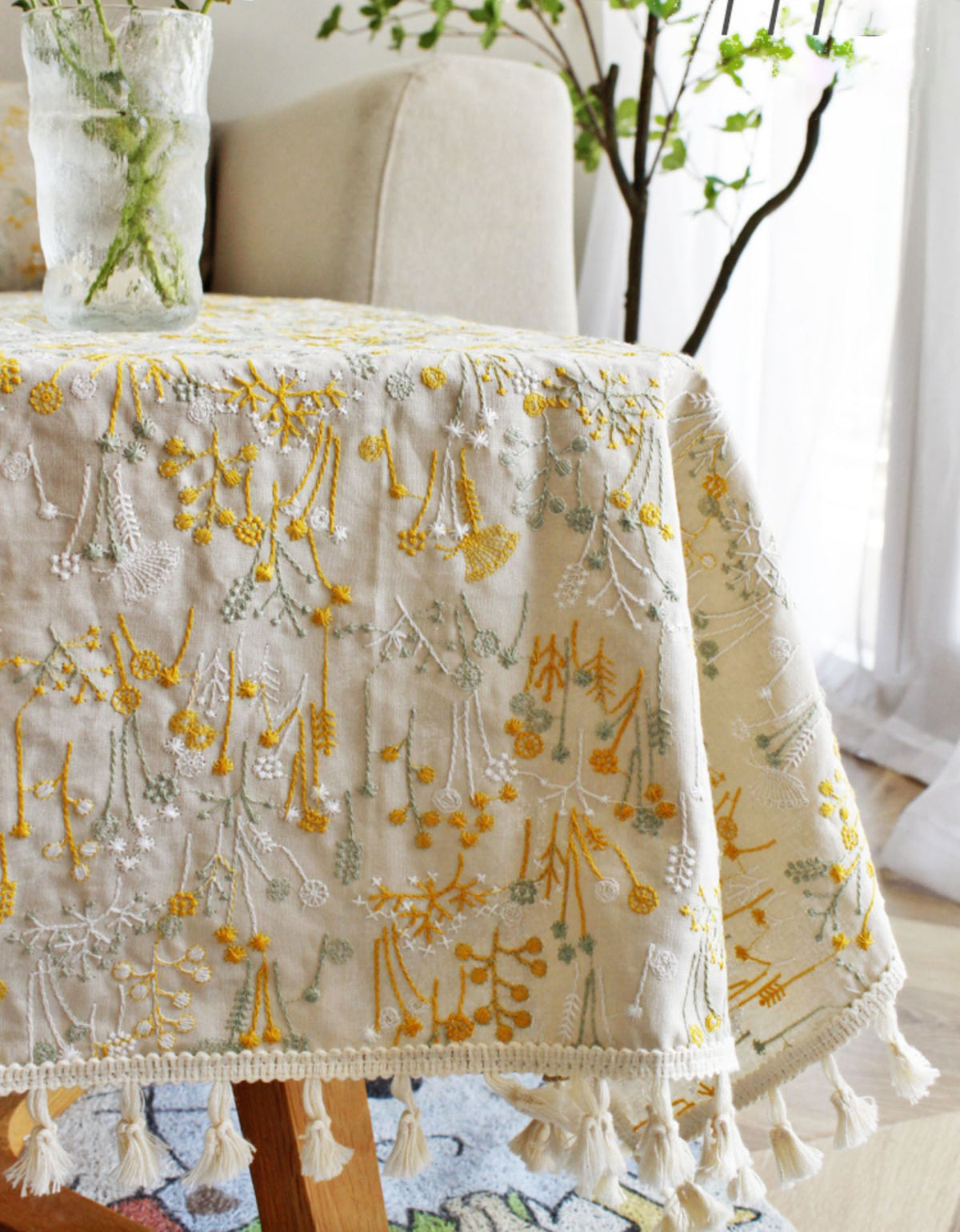 Rustic Style Embroidery Tablecloth