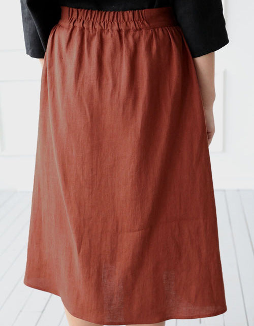 Buckles Front Mid-length Linen Skirt