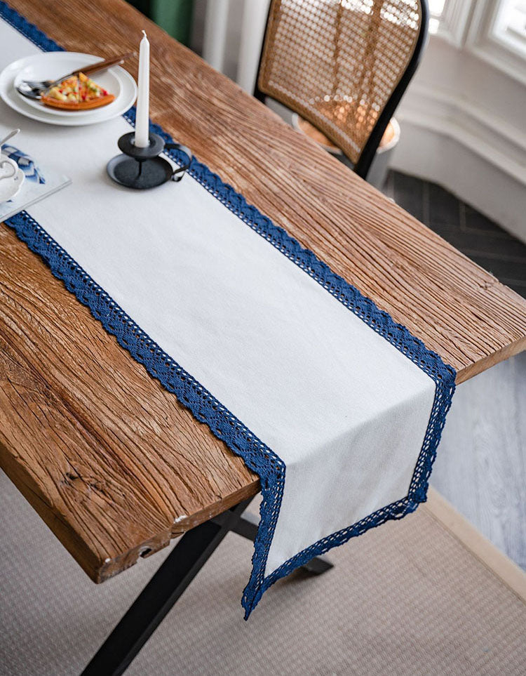 Lace Edge China Blue Dyed Table Runner