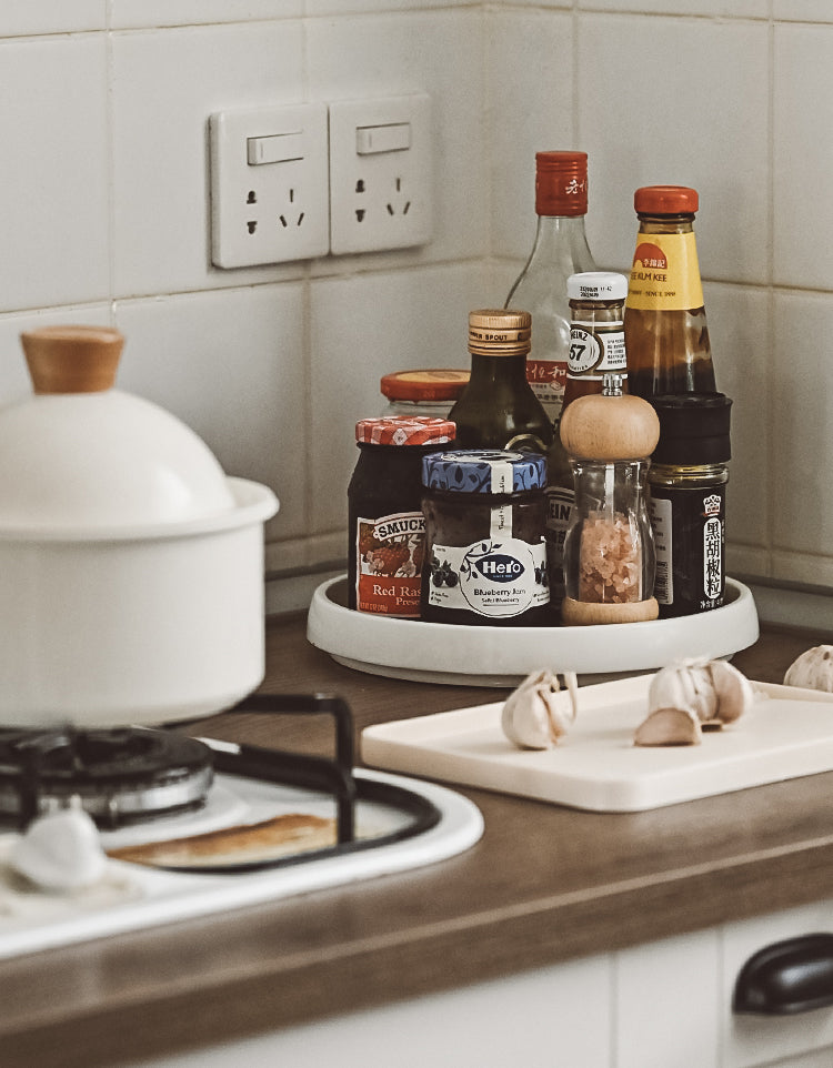 Plateau de rangement rotatif en plastique pour cuisine