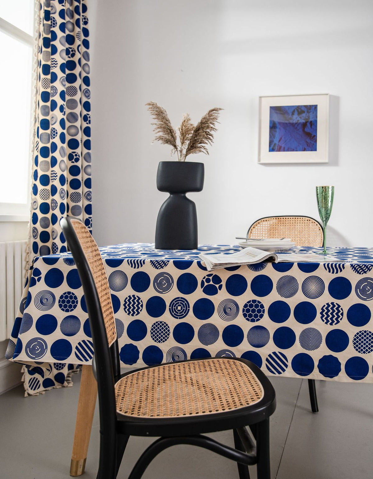 Classical Blue Dot Cotton Linen Tablecloth