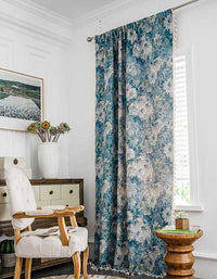 Cortinas con borlas con estampado de flores estilo pintura al óleo