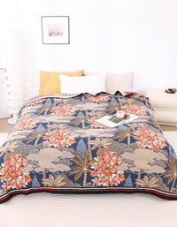 Opulent Tropical-Themed Bedcover Sofa Blanket with Intricate Forest Motifs and Rich Seasonal Colors