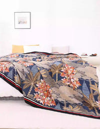 Opulent Tropical-Themed Bedcover Sofa Blanket with Intricate Forest Motifs and Rich Seasonal Colors