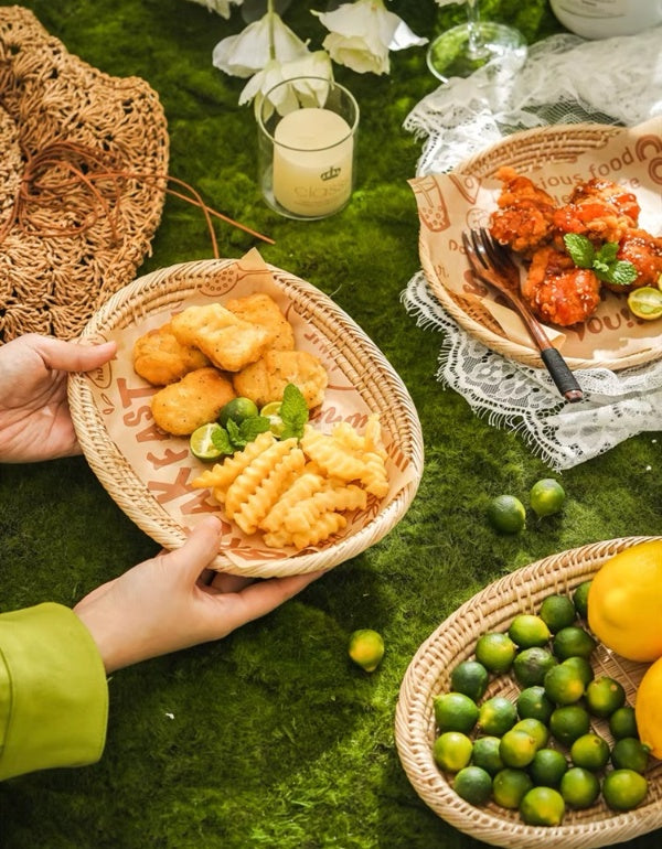 Bandeja tejida de bambú hecha a mano con estilo pastoral