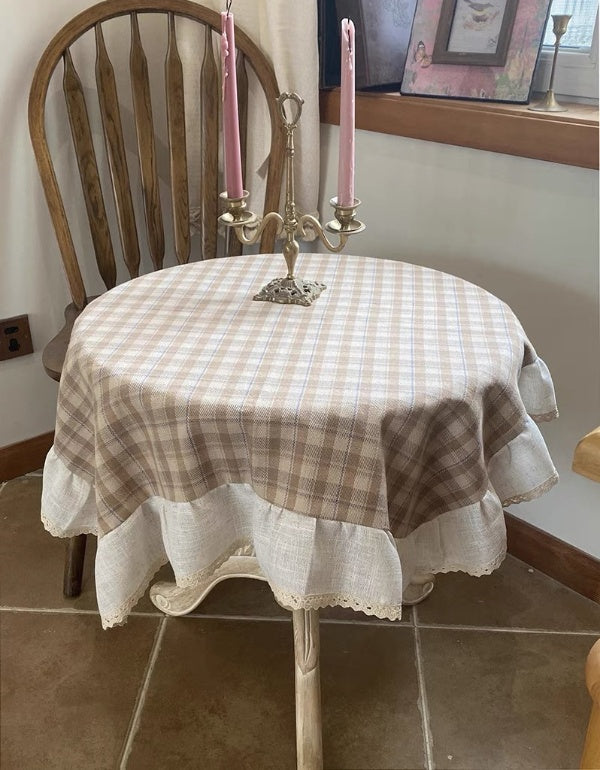 Pastoral Khaki Plaid Ruffled Tablecloth