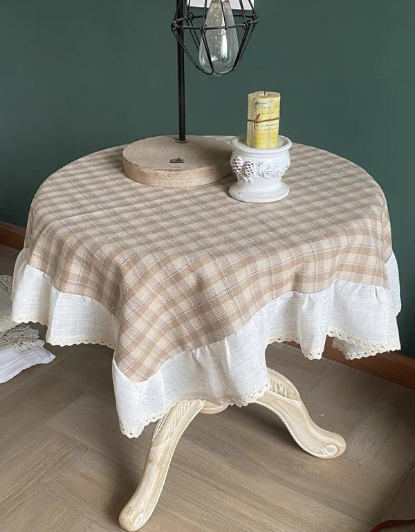 Pastoral Khaki Plaid Ruffled Tablecloth