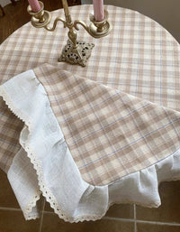 Pastoral Khaki Plaid Ruffled Tablecloth