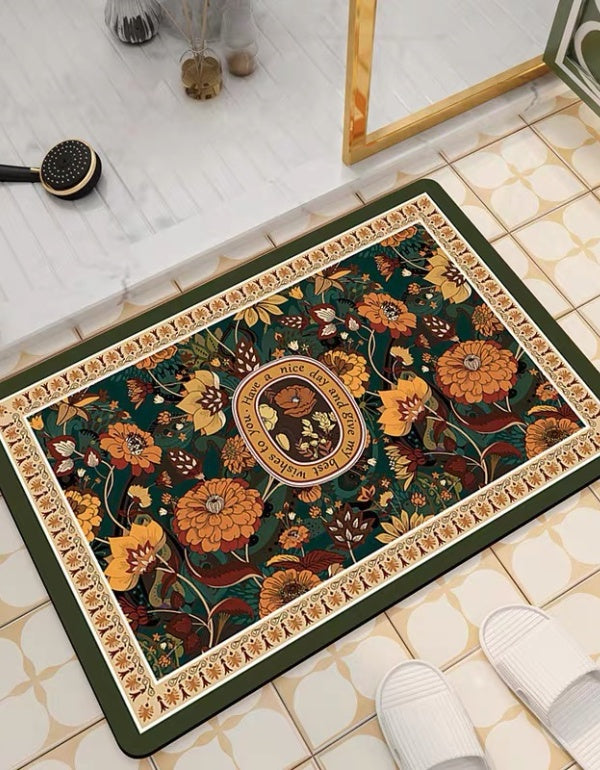 Alfombrilla de baño antideslizante de secado rápido con estampado retro pastoral