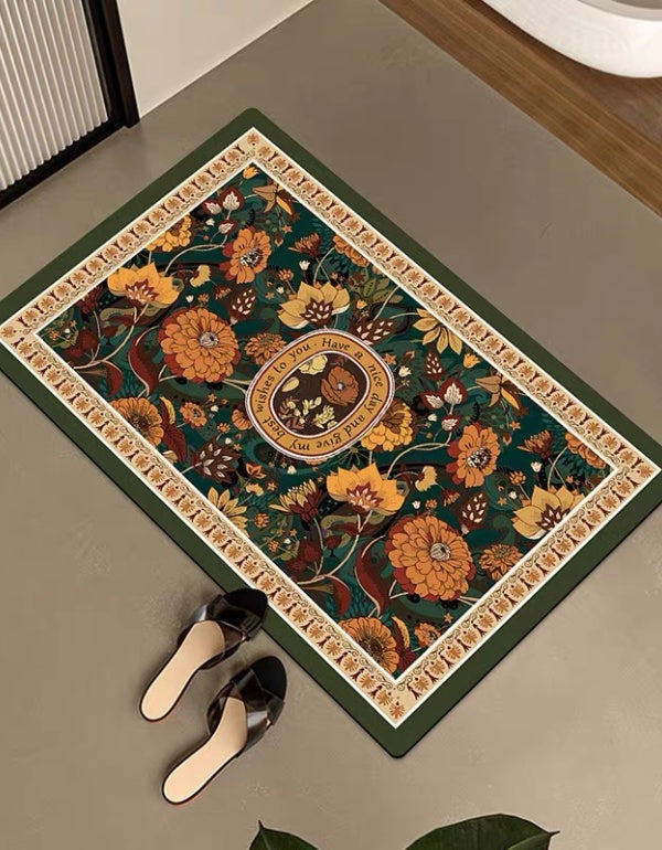 Tapis de salle de bain antidérapant à séchage rapide avec imprimé rétro pastoral