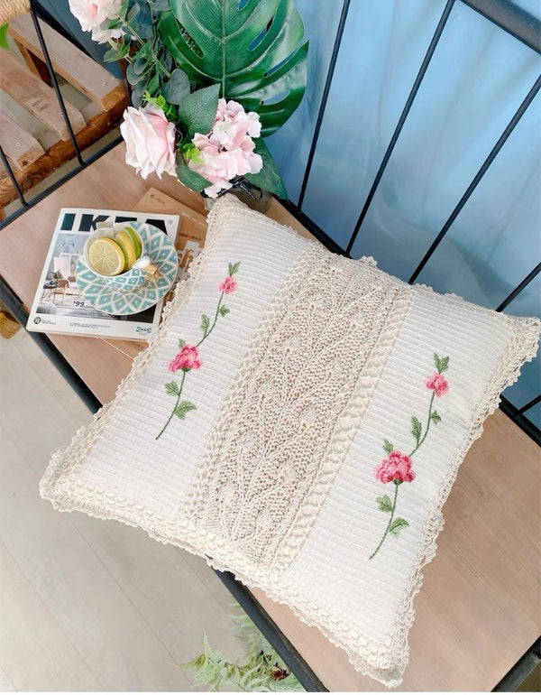 Pastoral Style Hand Embroidered Woven Cotton Cushion Cover