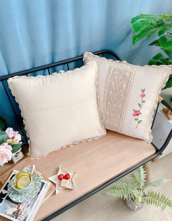 Pastoral Style Hand Embroidered Woven Cotton Cushion Cover