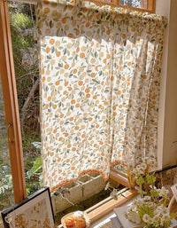 Pastoral Style Orange Printed Cotton Linen Curtains