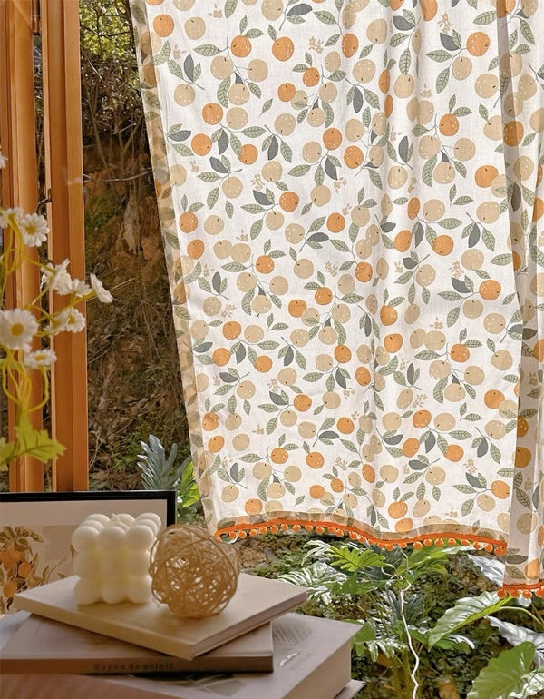 Cortinas de lino y algodón con estampado de estilo pastoral en color naranja