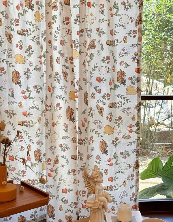 Rideaux en coton à motifs floraux et végétaux de style pastoral