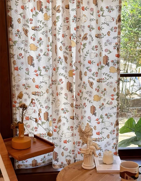 Cortinas de algodón con estampado floral de plantas de estilo pastoral