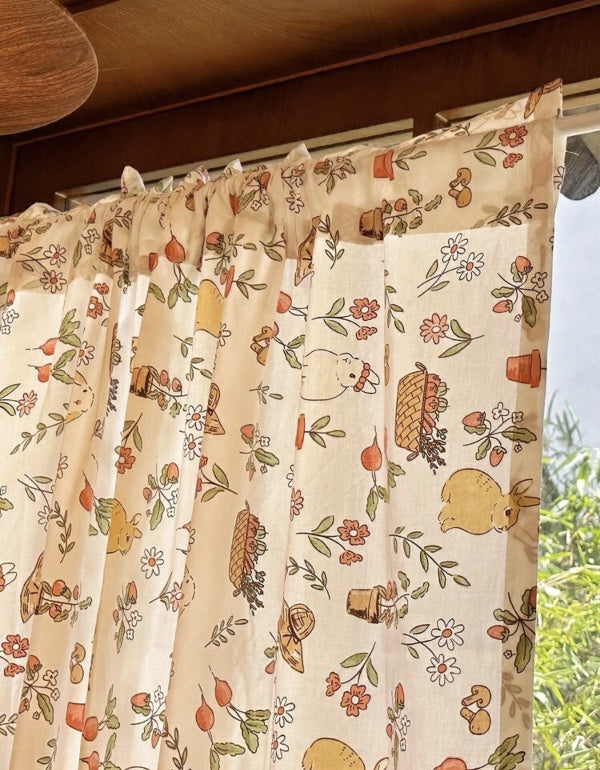 Cortinas de algodón con estampado floral de plantas de estilo pastoral