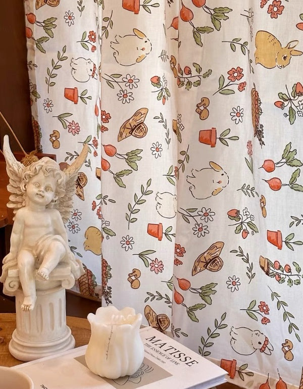 Rideaux en coton à motifs floraux et végétaux de style pastoral