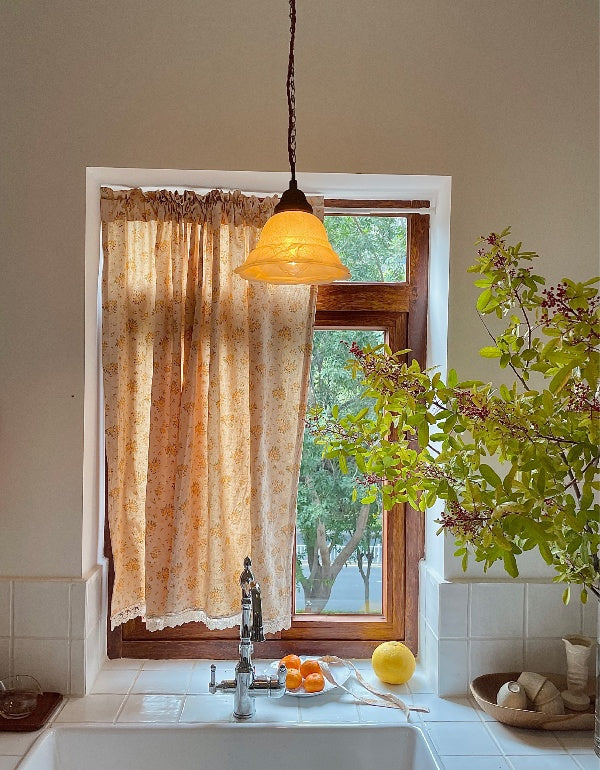 Cortinas de algodón puro con diseño de flores amarillas estilo pastoral